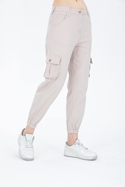 comstar Women's Cargo Pocket High Waist Narrow Leg Gray Trousers