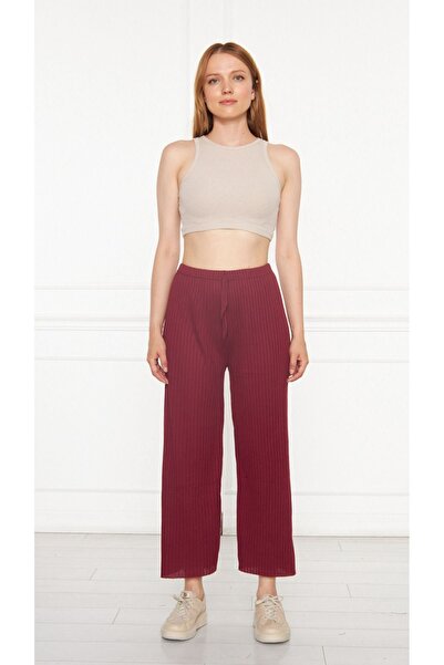 Oyga Women's Claret Red Corduroy Trousers & Tracksuits, Casual Home Wear Pajamas