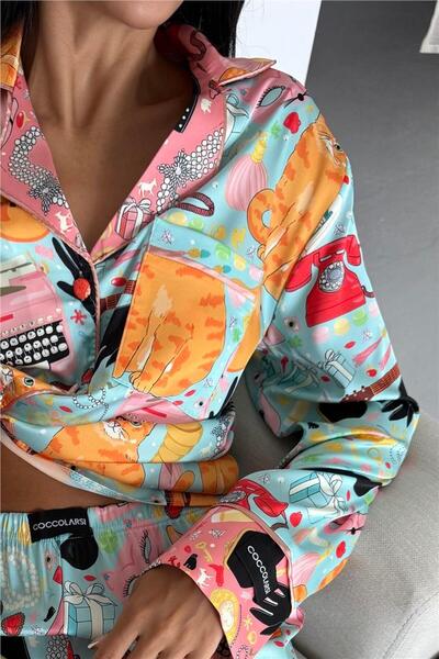 COCCOLARSI Viaggio Creativo Saten Uzun Pijama Takımı VCK0302