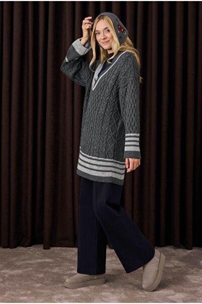 HEQA Темно-сірий кашеміровий светр - з смужками