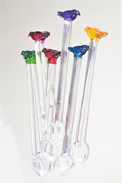 DECOSTYLE Set of 6 Glass Teaspoons with Bird Figures - Decorative Handmade Stylish Presentation Spoons