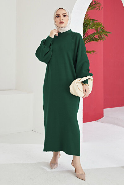 InStyle Μίνα Μπαλόνι Πλεκτό Φόρεμα Hijab - Σμαραγδένιο Πράσινο