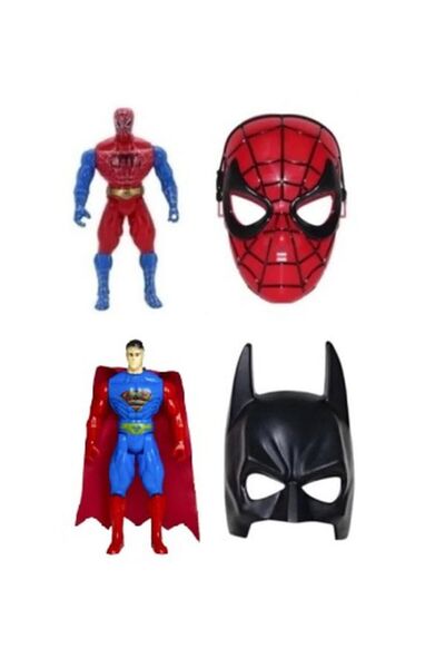 TURKAFONE Örümcek Adam Süperman Işıklı Figür ve 22 Cm Maske 4'lü Set