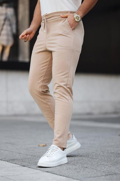 comstar Ανδρικό υφαντό ελαστικό στη μέση Basic Skinny Cream Παντελόνι