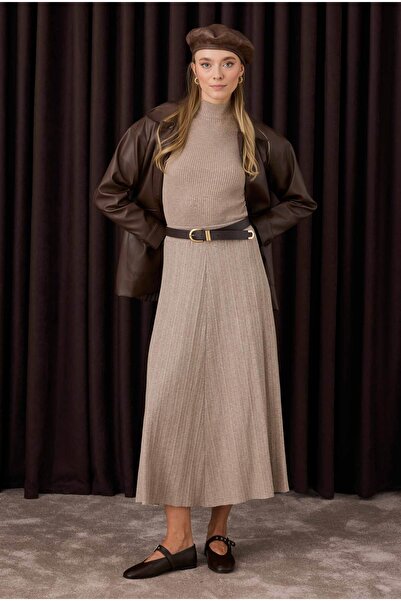 HEQA Fitilli Triko Etek Açık Vizon