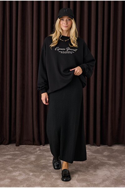 HEQA Dokulu Triko Etek Siyah