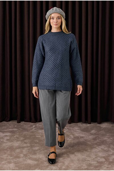 HEQA Örümcek Örgülü Kazak Kot Mavi