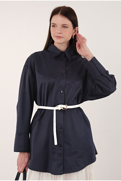 HEQA Poplin Gömlek Kısa Ofis Lacivert