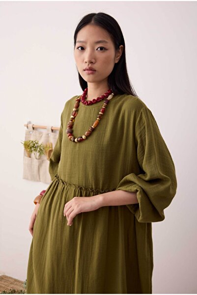 HEQA Müslin Elbise Yağ Yeşili