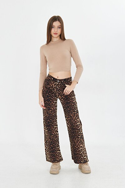 comstar Γυναικείο παντελόνι Palazzo σε καφέ χαλαρό σχέδιο Leopard