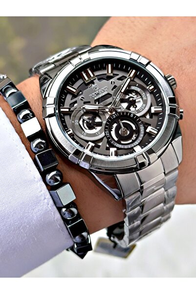 Reward Füme Renk Rose Gold Kasa Erkek Kol Saati + Bileklik Hediyeli