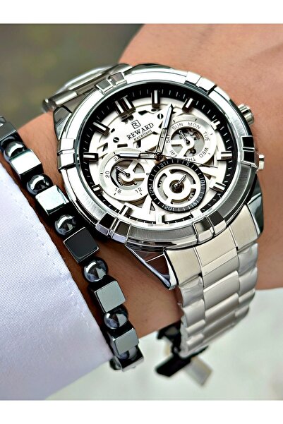 Reward Gümüş Renk Çelik Kordon Orjinal Erkek Kol Saati + Bileklik Hediyeli