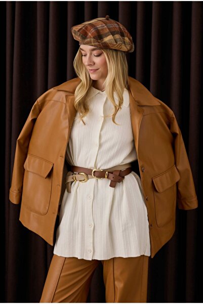 HEQA Спортивний шкіряний піджак Camel