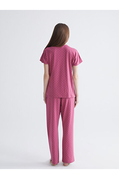 LC Waikiki Lcw Dream Burgundy V-Neck Patterned Maternity Pajama Set