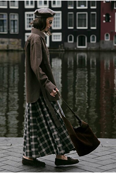 HEQA Fusta în carouri cu volan Antracit