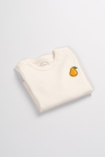 Bondberro Pear Embroidered Ribbed Knit Baby and Kids T-Shirt 100% Cotton