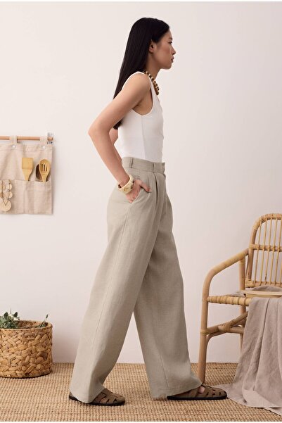 HEQA Πλισέ Basic Λινό Παντελόνι