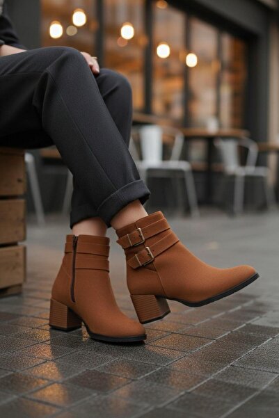 marinarosse Kadın Hermina Taba Süet Çift Tokalı Kısa Bot