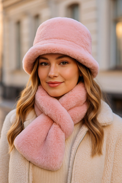 Luminos Butik Imported Premium Powder Hat-Neck Collar Fur Set01-1