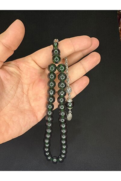 Anemore Collection سبحة صلاة عنبر مسحوق أخضر اللون قطع كروية 11 ملم T-626