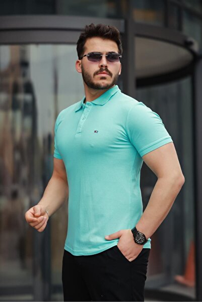 comstar Men's Short Sleeve Tight Mint Non-Curling Polo Neck T-Shirt