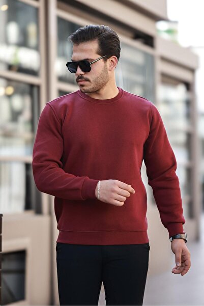 comstar Erkek Oversize Basic Pamuklu Kışlık Bordo Bol Sweat