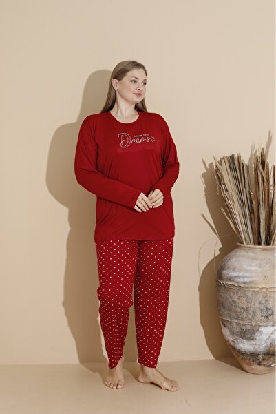 Temporium Set de pijamale din bambus cu mânecă lungă, cu model, cu curbă Milan, mărime mare