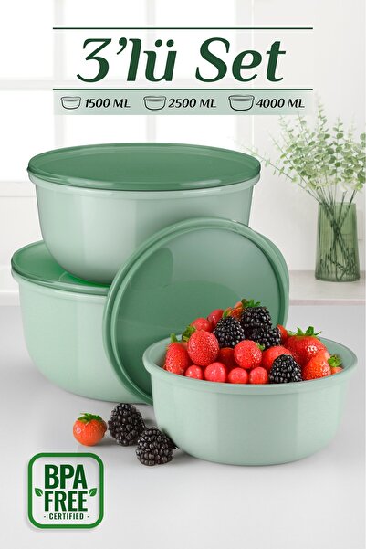 MYBOX 3-Piece Pello Round Storage Container Set - Microwave and Freezer Compatible Organizer Badya 1.5-2.5-4 L