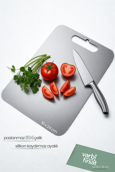 Varbifırsat Stainless Steel Cutting Board – 16X24 cm |   , Durable and Metal Cutting Sheet