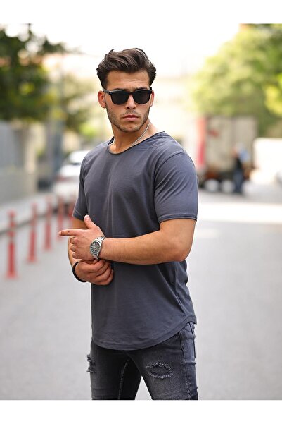 comstar Чоловічий базовий широкий комір, вільний літній футболка з великими рукавами, димчастого кольору