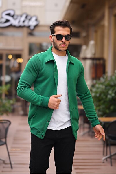 comstar Чоловічий светр з кишенями, шардоном всередині, поло-комір, зелений