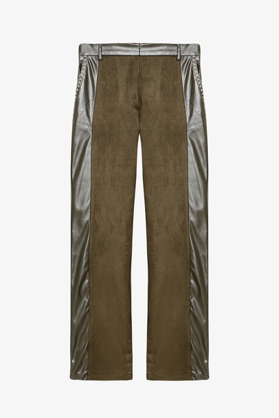 Quzu Шкіряні штани з широкими штанинами та підкладкою з замші, колір хакі