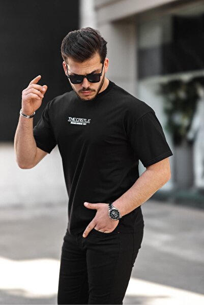 comstar Ανδρικό φαρδύ μαύρο μπλουζάκι με στάμπα Castle Oversize