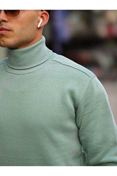 comstar Чоловічий светр з коміром-стійкою, кишенями та капюшоном, зелений