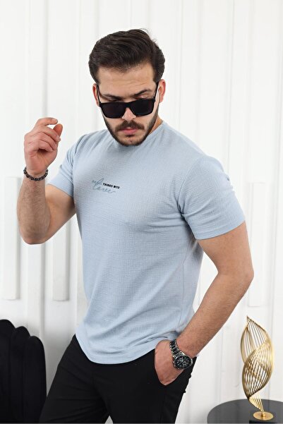 comstar Чоловіча футболка з принтом, вузька, короткий рукав, базова, синя