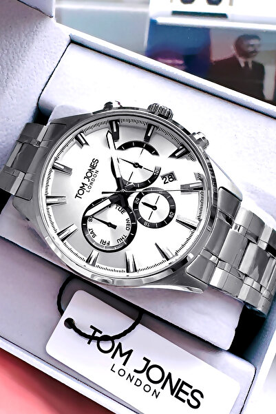 Tom Jones Mens Silver Color Steel Watchband & Bracelet - 3 Atm Waterproof Gtje2097C2