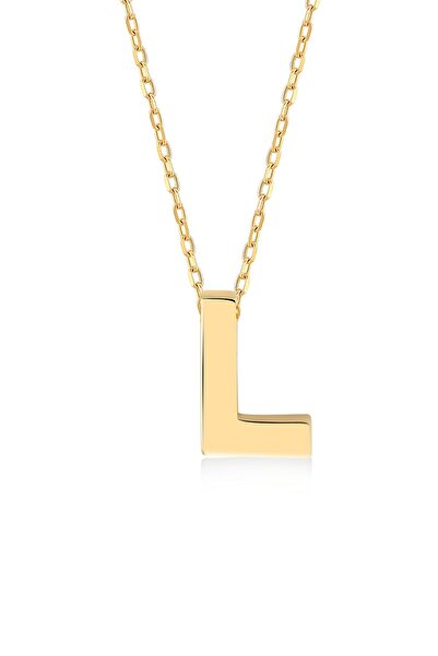 Güler Kuyumculuk Kadın 14 Ayar 3 Boyutlu L Harfi Ve Zinciri