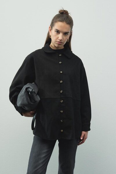 Hooopstore Μαύρο σουέτ πουκάμισο με λεπτομέρειες από Suede Birit