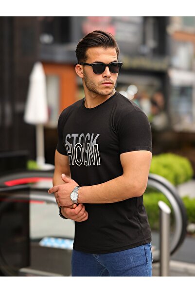 comstar Чоловіча чорна футболка з коротким рукавом і принтом «Стокгольм»