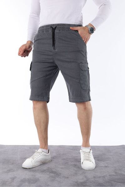 comstar Men's Elastic Stitched Cargo Pocket Smoked Capri Shorts