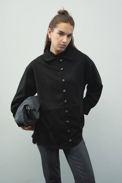 Hooopstore Μαύρο σουέτ πουκάμισο με λεπτομέρειες από Suede Birit