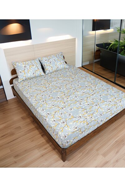 Gloriys Home & Decor Floral Yellow Lavender Patterned Double Size King Size Elastic Sheet Pillow Set