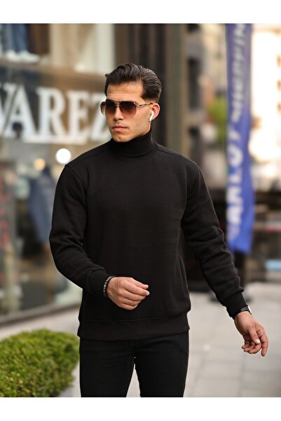 comstar Чоловічий светр з коміром-стійкою, кишенями та капюшоном, чорний