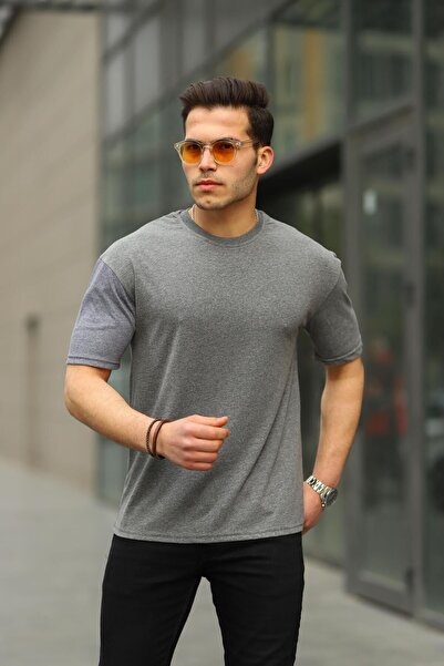 comstar Men's Oversize Basic Crew Neck Loose Smoked T-Shirt