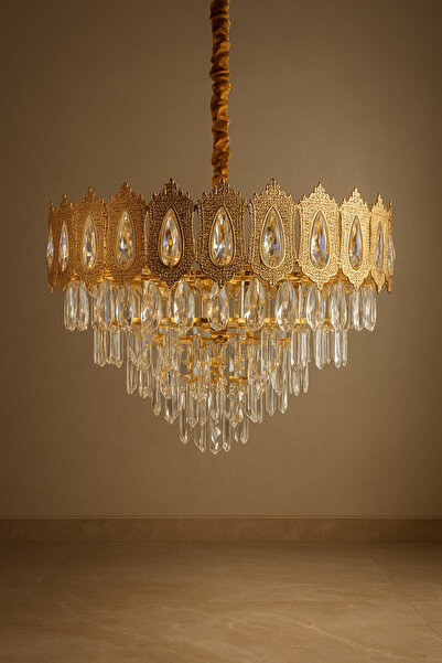 qwell Royal Halo Luxury Crystal Chandelier - Golden Crown Design
