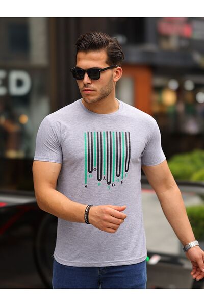 comstar Чоловіча футболка з коротким рукавом, з принтом, з коміром-стійкою, сіра