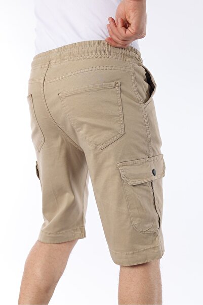 comstar Erkek Lastikli Dikişli Kargo Cepli Krem Kapri Şort