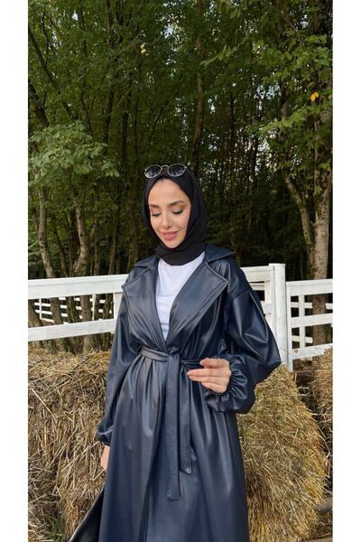 comstar Жіночий шкіряний плащ з підв'язками на талії та рукавами-балонами