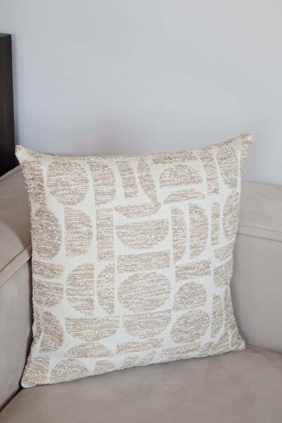 AYSA HOME DECOR Lunea Beige Geometry Patterned Single Throw Pillow Cover