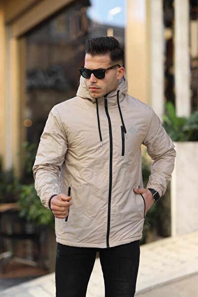 comstar Men's Furry Waterproof Hooded Raincoat with Pockets